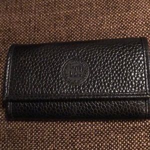Fendi Black leather keychain snap closure case